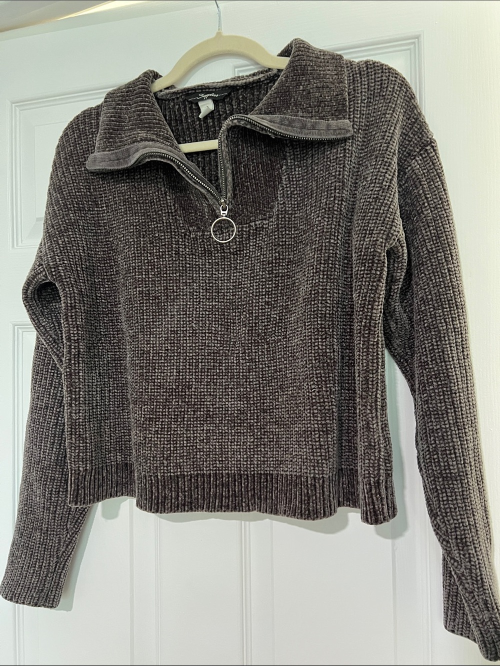 Chenille Half-Zip Turtleneck Sweater — Gray